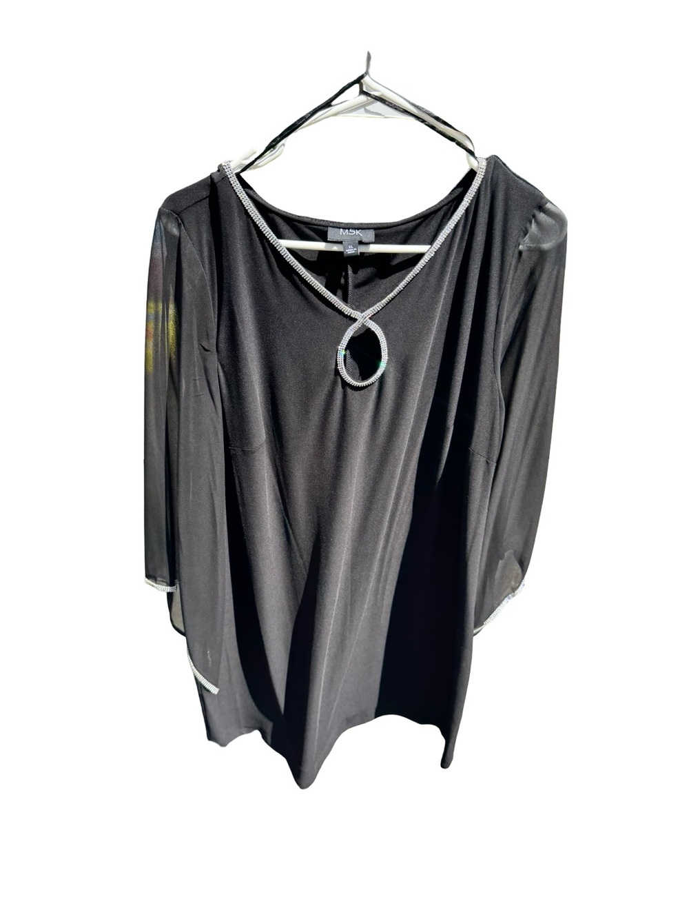 MSK Black Tunic with Silver Beaded Accent